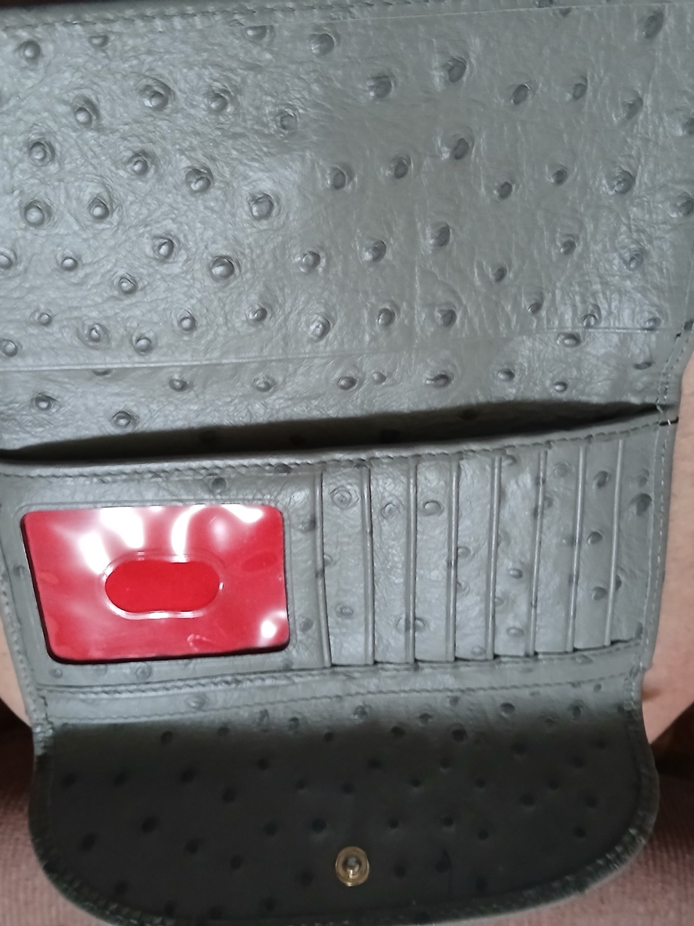 Dooney & Bourke Grey Ostrich-Embossed Leather Wallet with Gold Plaque - Picture 2 of 3